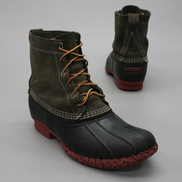A pair of vintage men's L.L. Bean gray/brown leather and red rubber sole lace-up - Picture 1 of 12